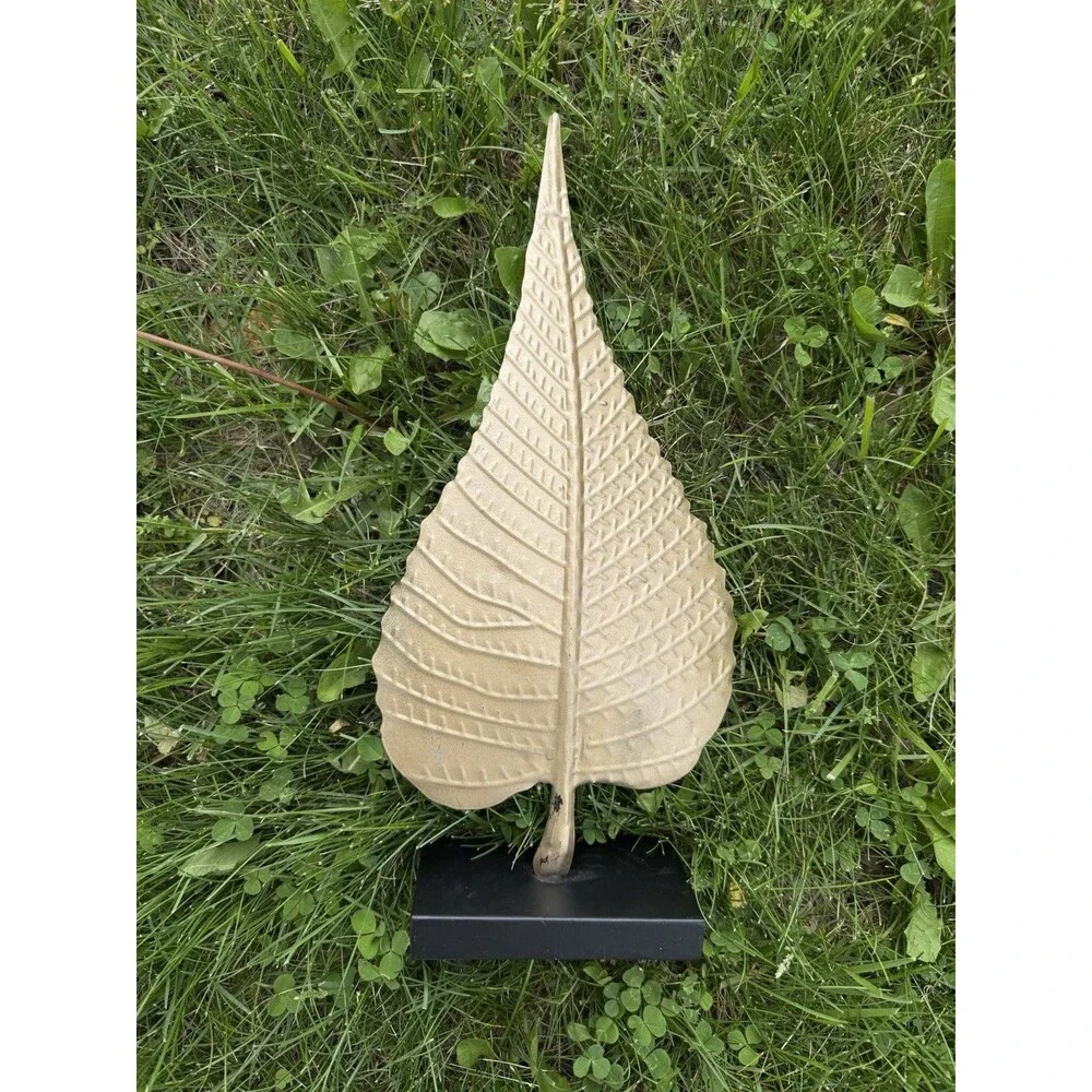 Metal Leaf Tree Sculpture on Wood Base – Rustic Nature Tabletop Décor ~12”